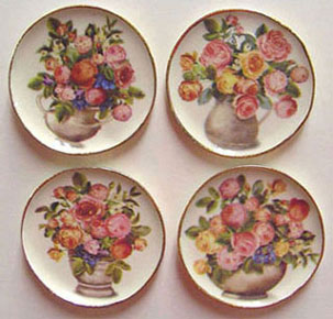 Dollhouse Miniature Flowers In Tan Vases Platters